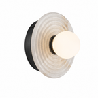 Ribbed Round Disc Sculptural Alabaster LED Wall Sconce for Hallway