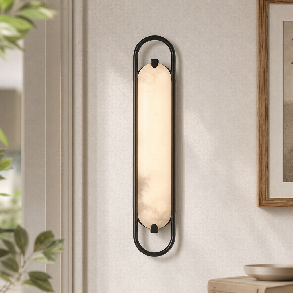 Modern Oval Alabaster LED Wall Sconce for Bedside Accent Lighting