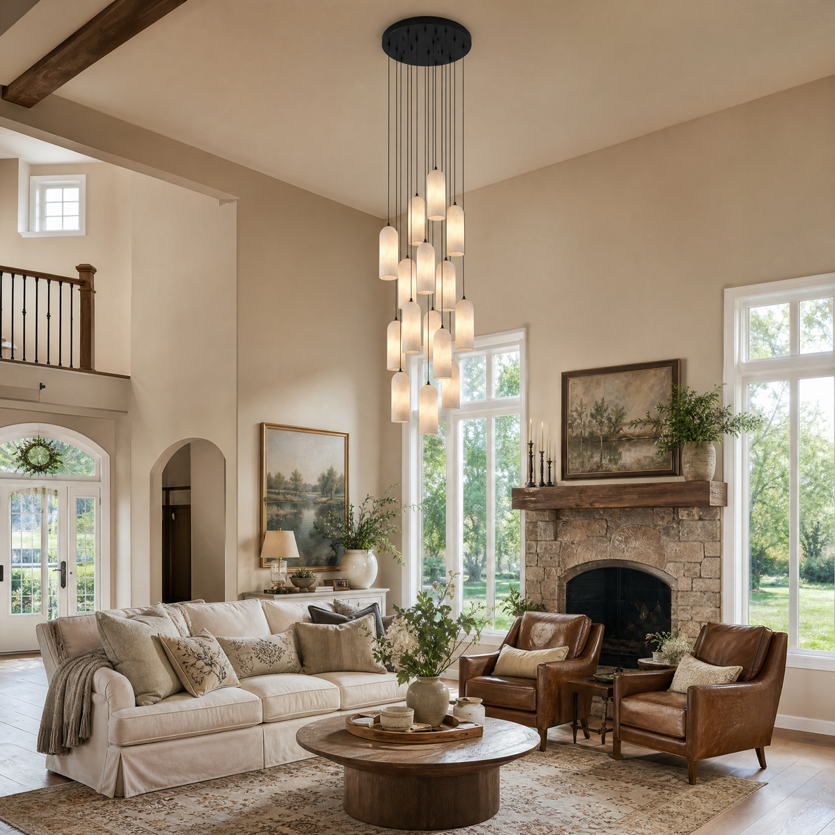 Modern Cylindrical Alabaster Pendant Light for Dining Rooms