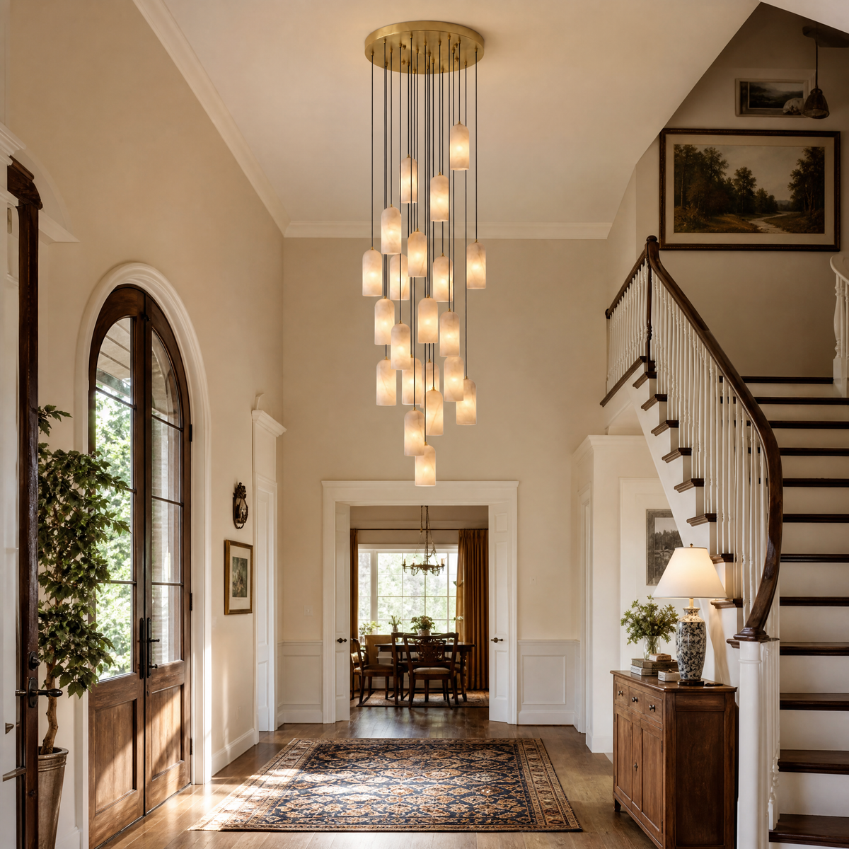 Modern Cylindrical Alabaster Pendant Light for Dining Rooms