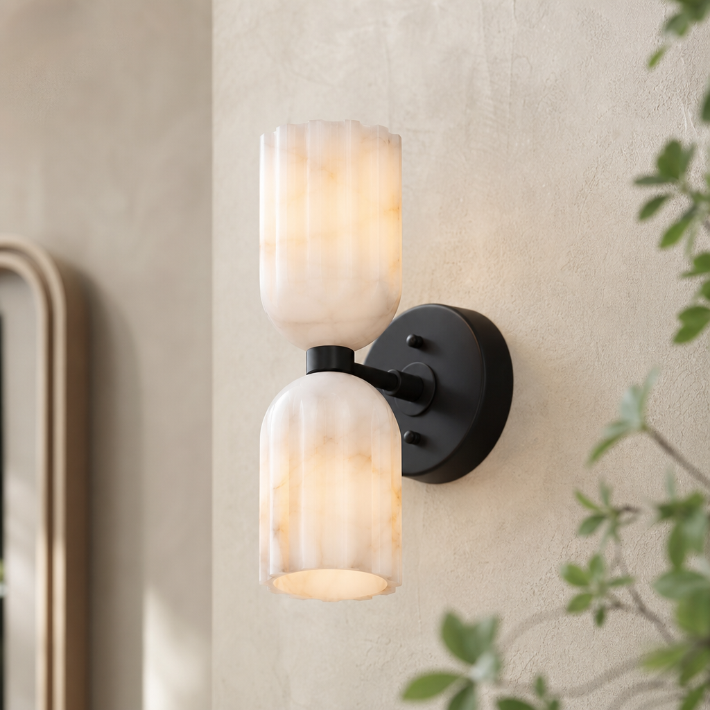 Fluted Stone Dual-Shade Alabaster Wall Light for Bedroom and Hallway