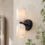 Fluted Stone Dual-Shade Alabaster Wall Light for Bedroom and Hallway