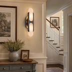 Sculptural Oval Alabaster Wall Sconce with H-Shaped Bracket