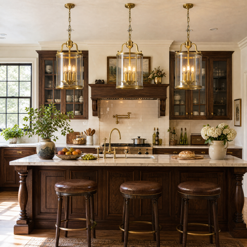 Antique Brass Pendant Light with Solder Glass