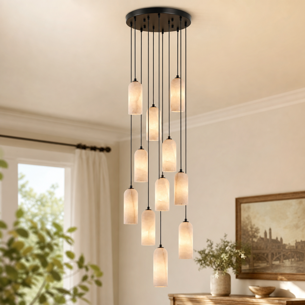 Modern Cylindrical Alabaster Pendant Light for Dining Rooms