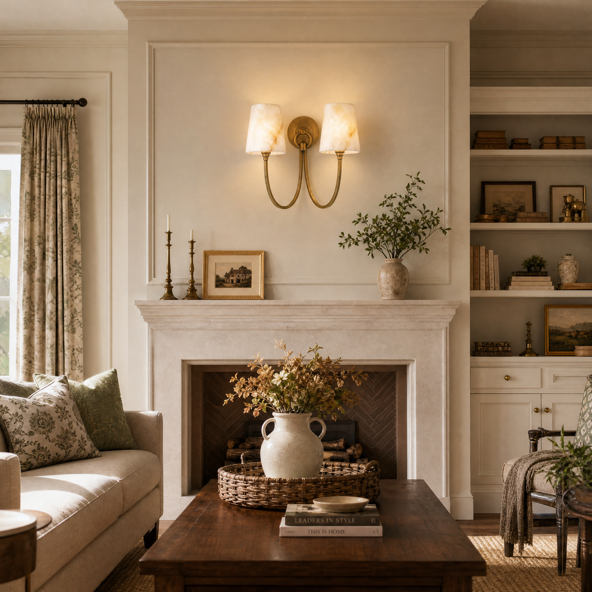 Curved Swan Arm Tapered Alabaster Sconce for Bedrooms