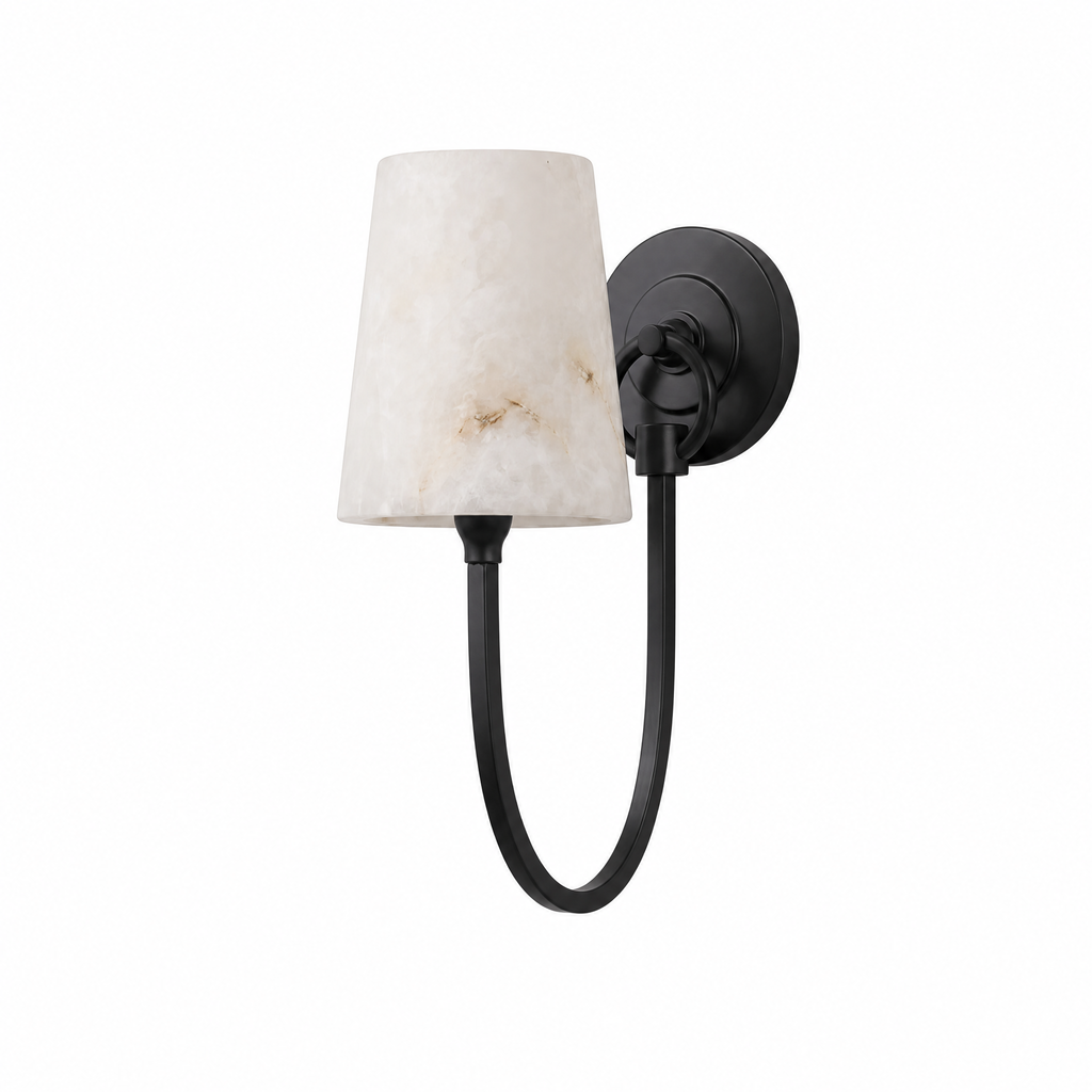 Curved Swan Arm Tapered Alabaster Sconce for Bedrooms