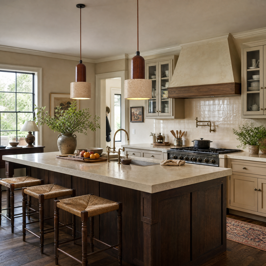 Wabi Sabi Natural Travertine Cylinder Pendant Light