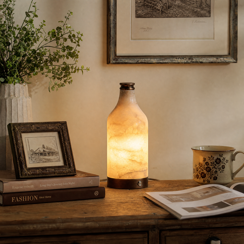 Modern Bottle‑Shaped Natural Alabaster Portable Table Lamp