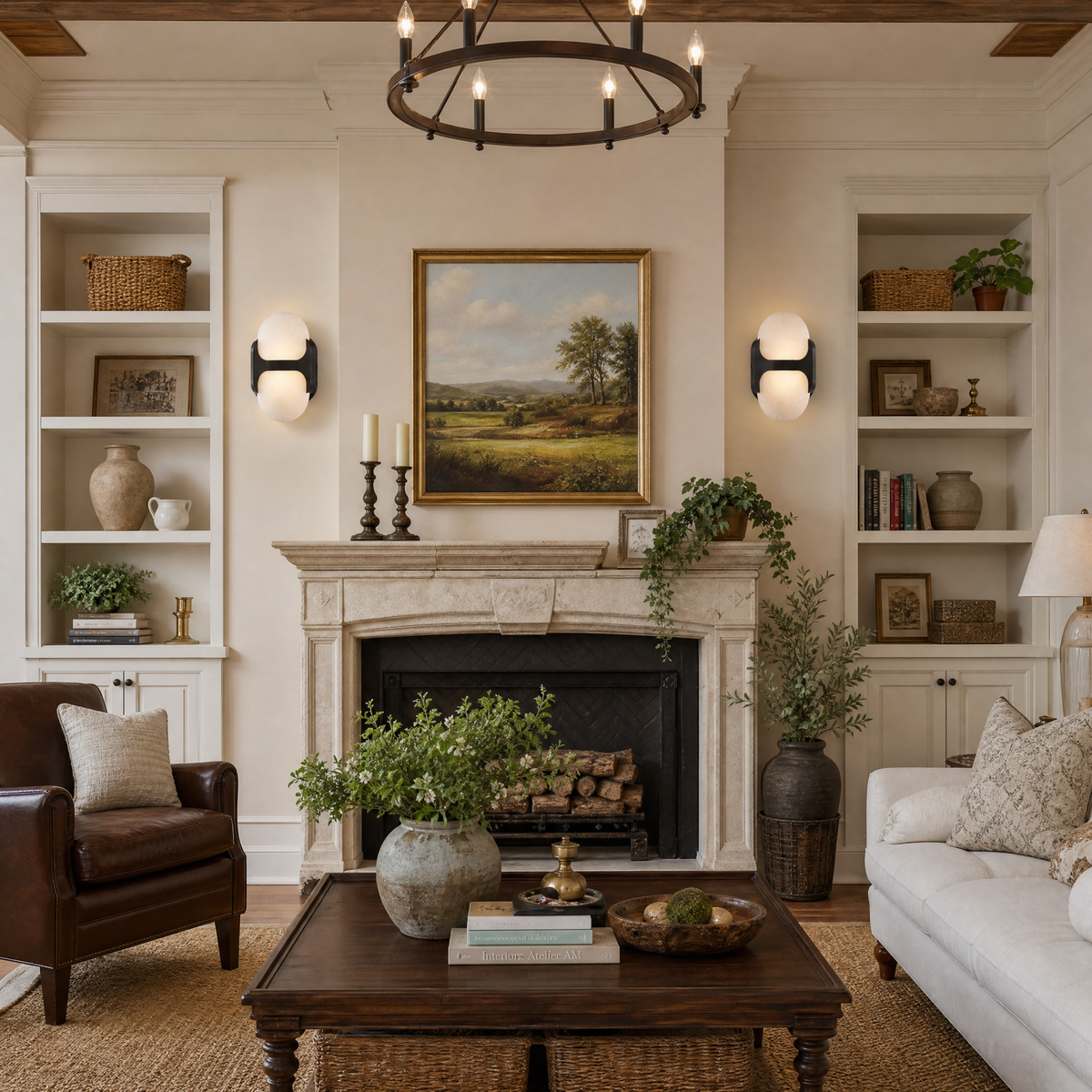 Sculptural Oval Alabaster Wall Sconce with H-Shaped Bracket