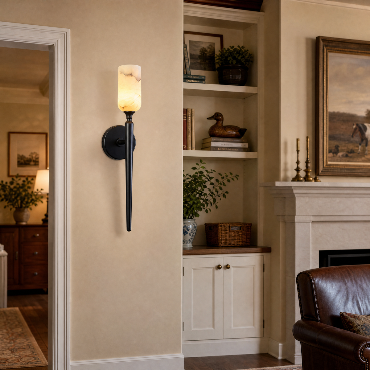 Candle-Shaped Alabaster Wall Sconce for Modern Interiors