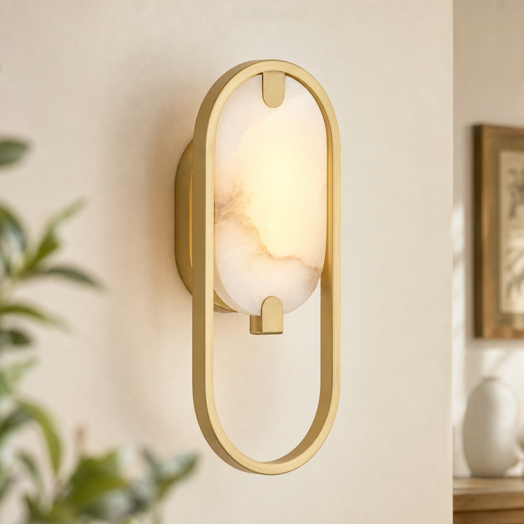 Modern Oval Alabaster LED Wall Sconce for Bedside Accent Lighting