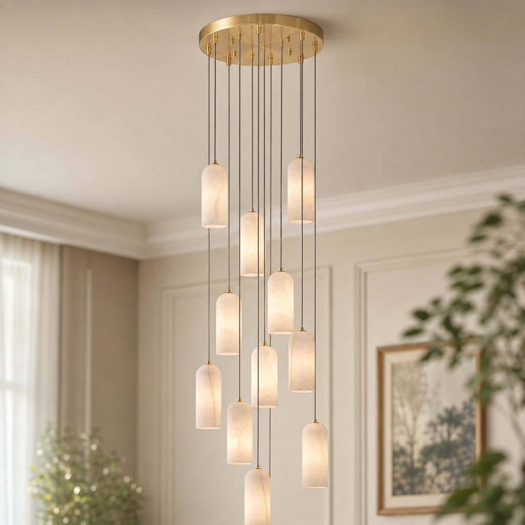 Modern Cylindrical Alabaster Pendant Light for Dining Rooms