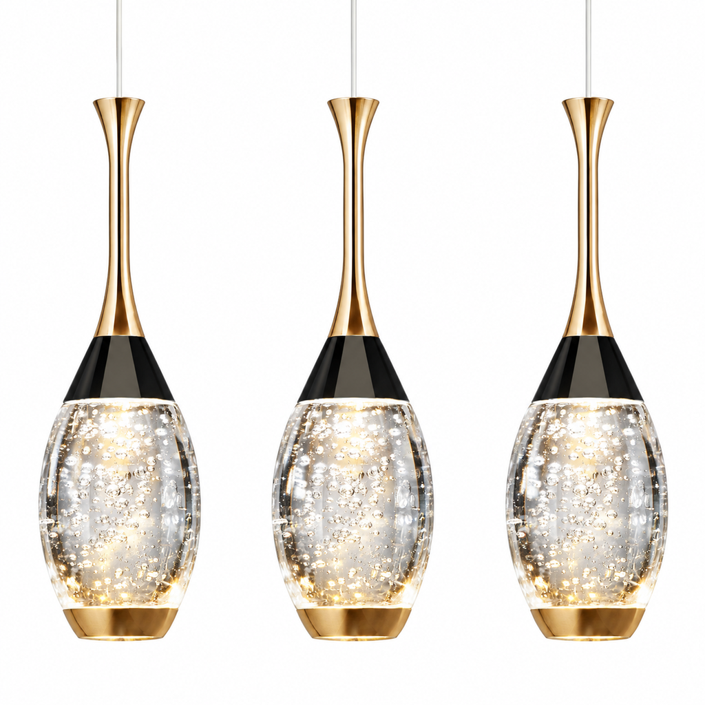 Mini Teardrop LED Black Gold Crystal Pendant Light