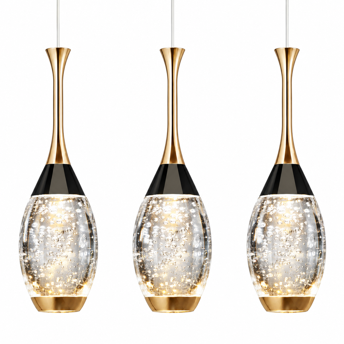 Mini Teardrop LED Black Gold Crystal Pendant Light