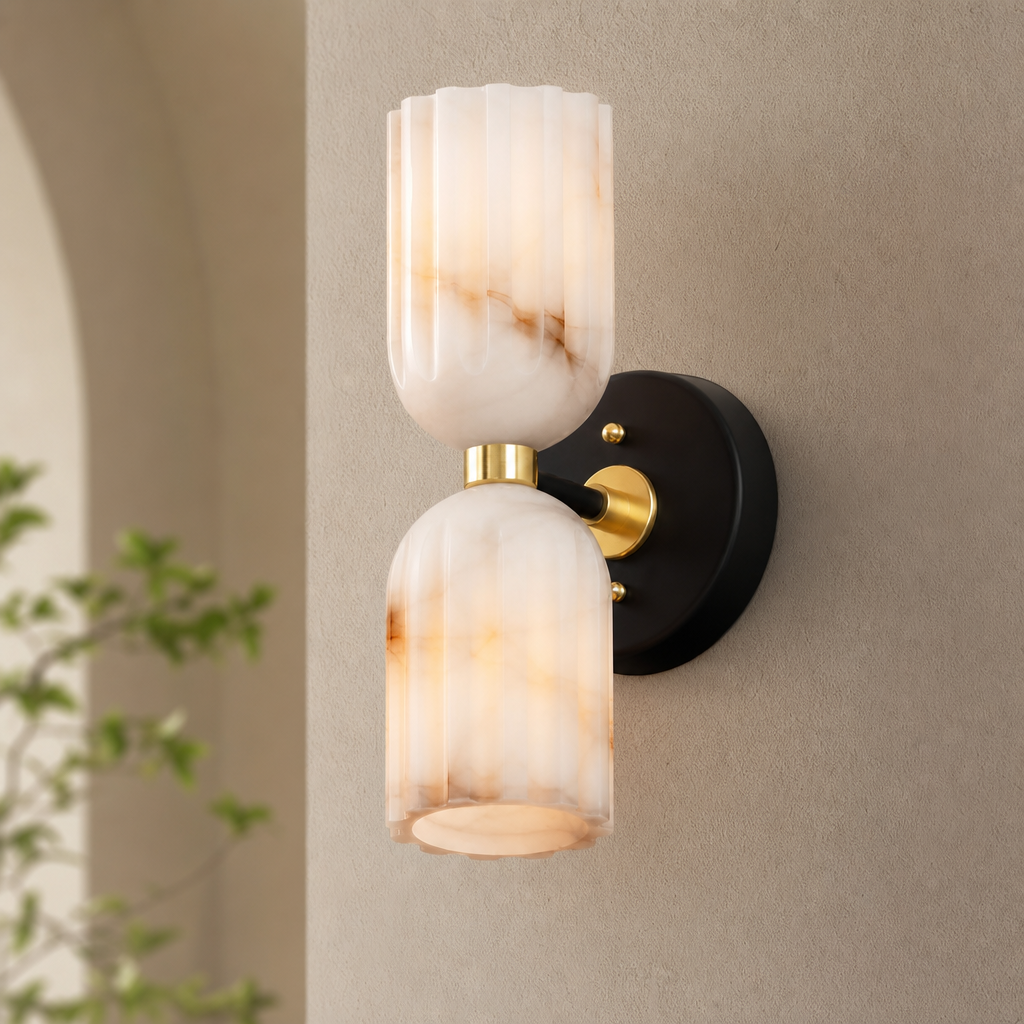 Fluted Stone Dual-Shade Alabaster Wall Light for Bedroom and Hallway