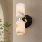 Fluted Stone Dual-Shade Alabaster Wall Light for Bedroom and Hallway