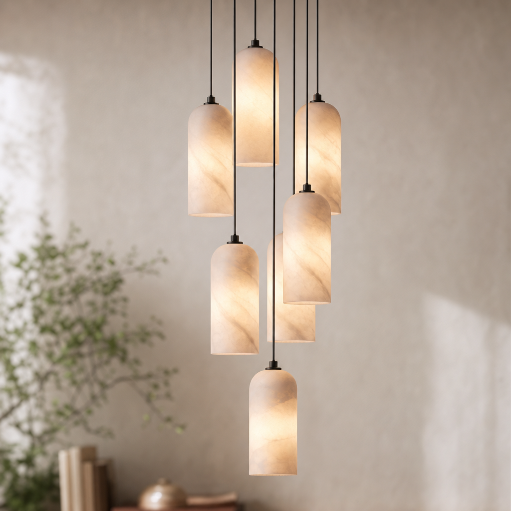 Modern Cylindrical Alabaster Pendant Light for Dining Rooms