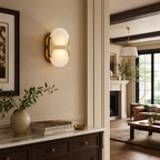 Sculptural Oval Alabaster Wall Sconce with H-Shaped Bracket
