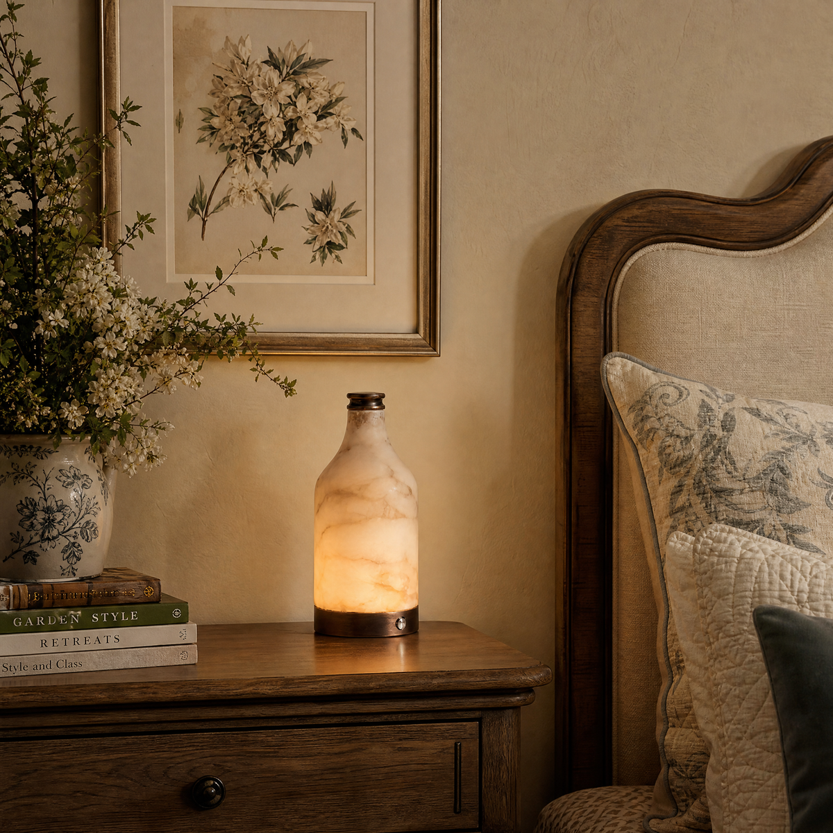 Modern Bottle‑Shaped Natural Alabaster Portable Table Lamp
