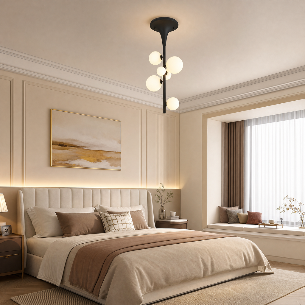 Milky White Glass Globe Trumpet Shape Semi Flush Mount Ceiling Light