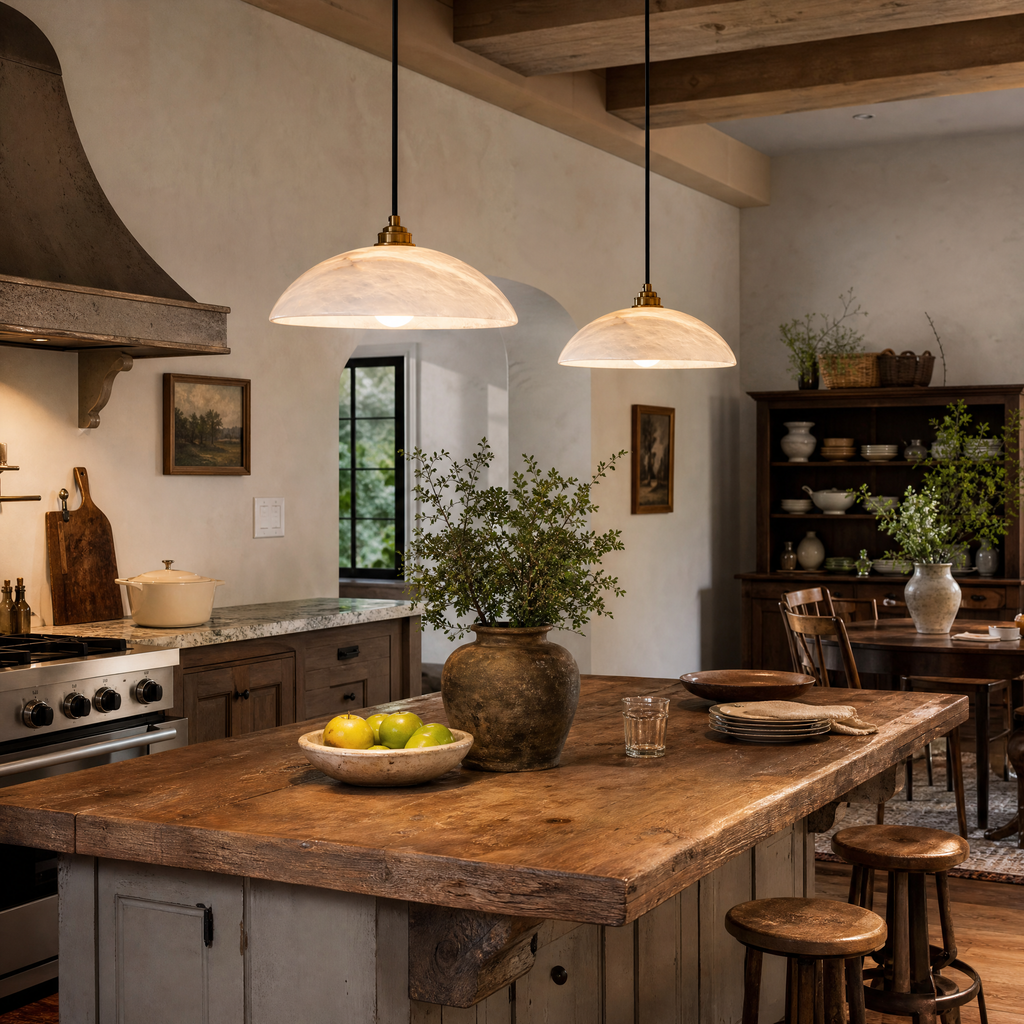 Sculptural Dome Alabaster Pendant Light for Kitchen Islands