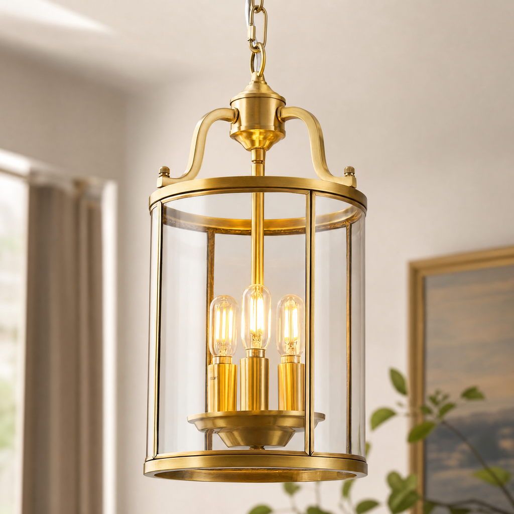 Antique Brass Pendant Light with Solder Glass
