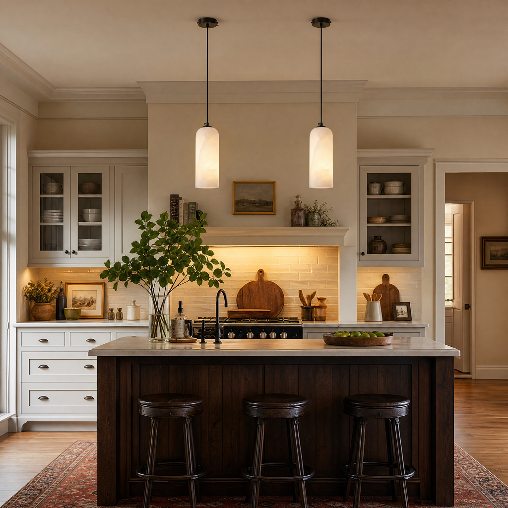 Modern Cylindrical Alabaster Pendant Light for Dining Rooms