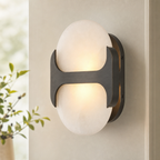 Sculptural Oval Alabaster Wall Sconce with H-Shaped Bracket