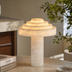 Tiered Disc White Stone Alabaster Table Lamp for Modern Bedrooms