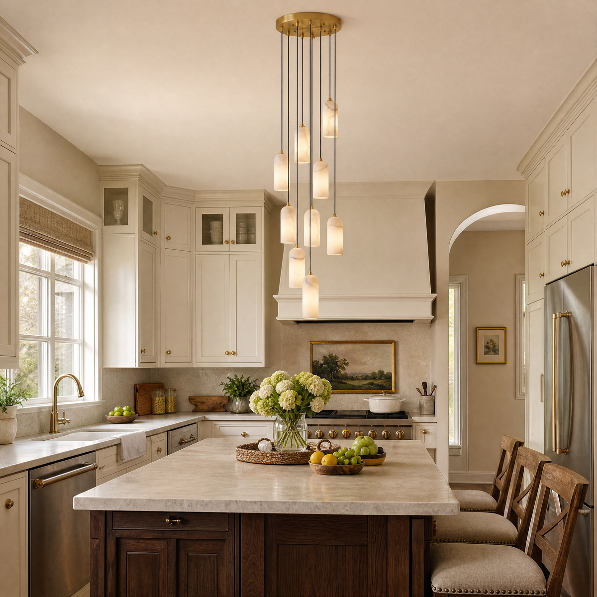 Modern Cylindrical Alabaster Pendant Light for Dining Rooms