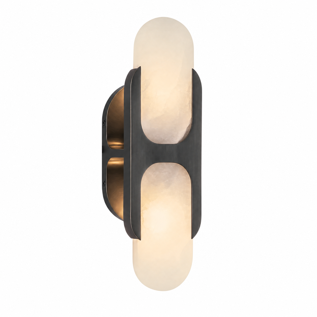 Sculptural Oval Alabaster Wall Sconce with H-Shaped Bracket