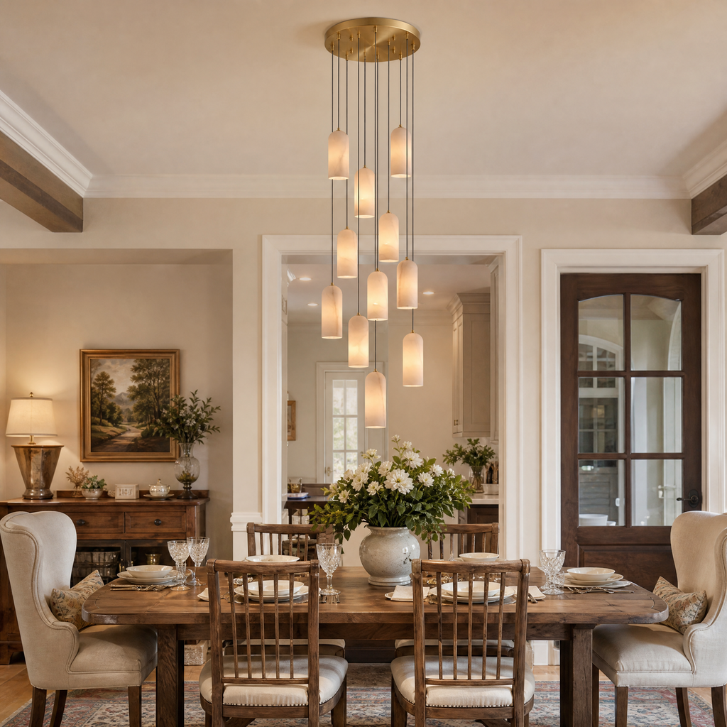Modern Cylindrical Alabaster Pendant Light for Dining Rooms