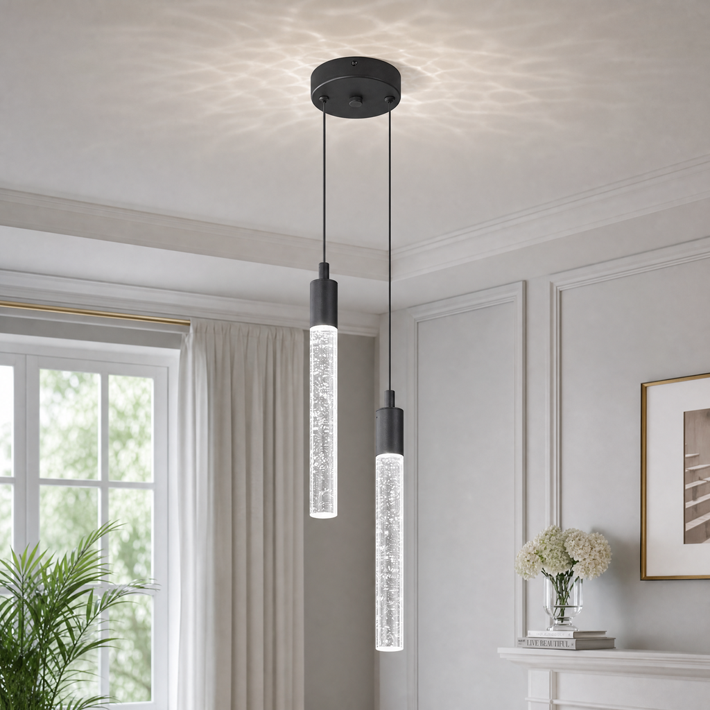Modern Cylinder Bubble Linear Hanging Crystal LED Pendant Light