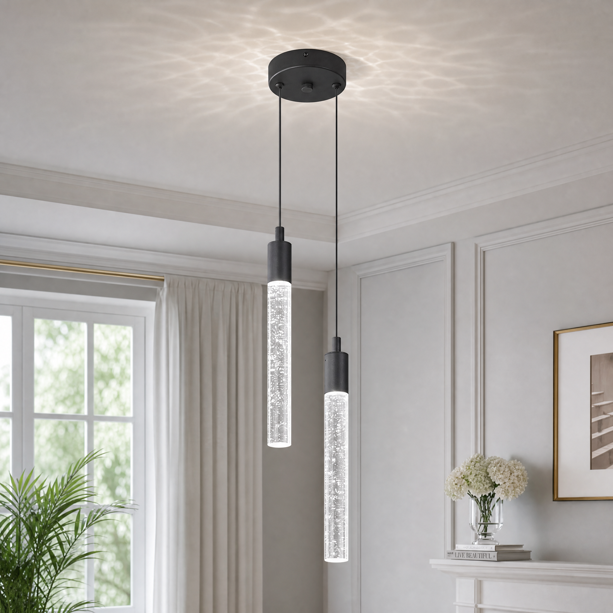 Modern Cylinder Bubble Linear Hanging Crystal LED Pendant Light