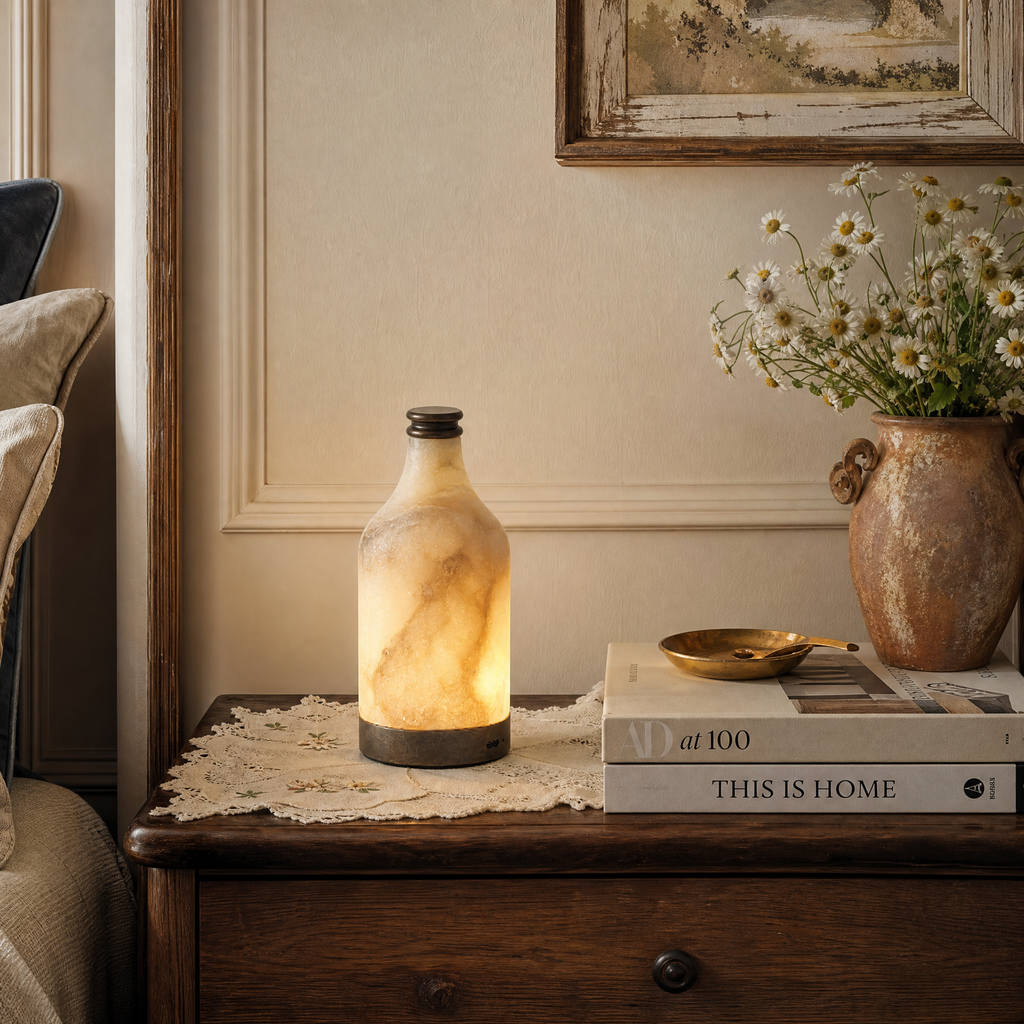 Modern Bottle‑Shaped Natural Alabaster Portable Table Lamp