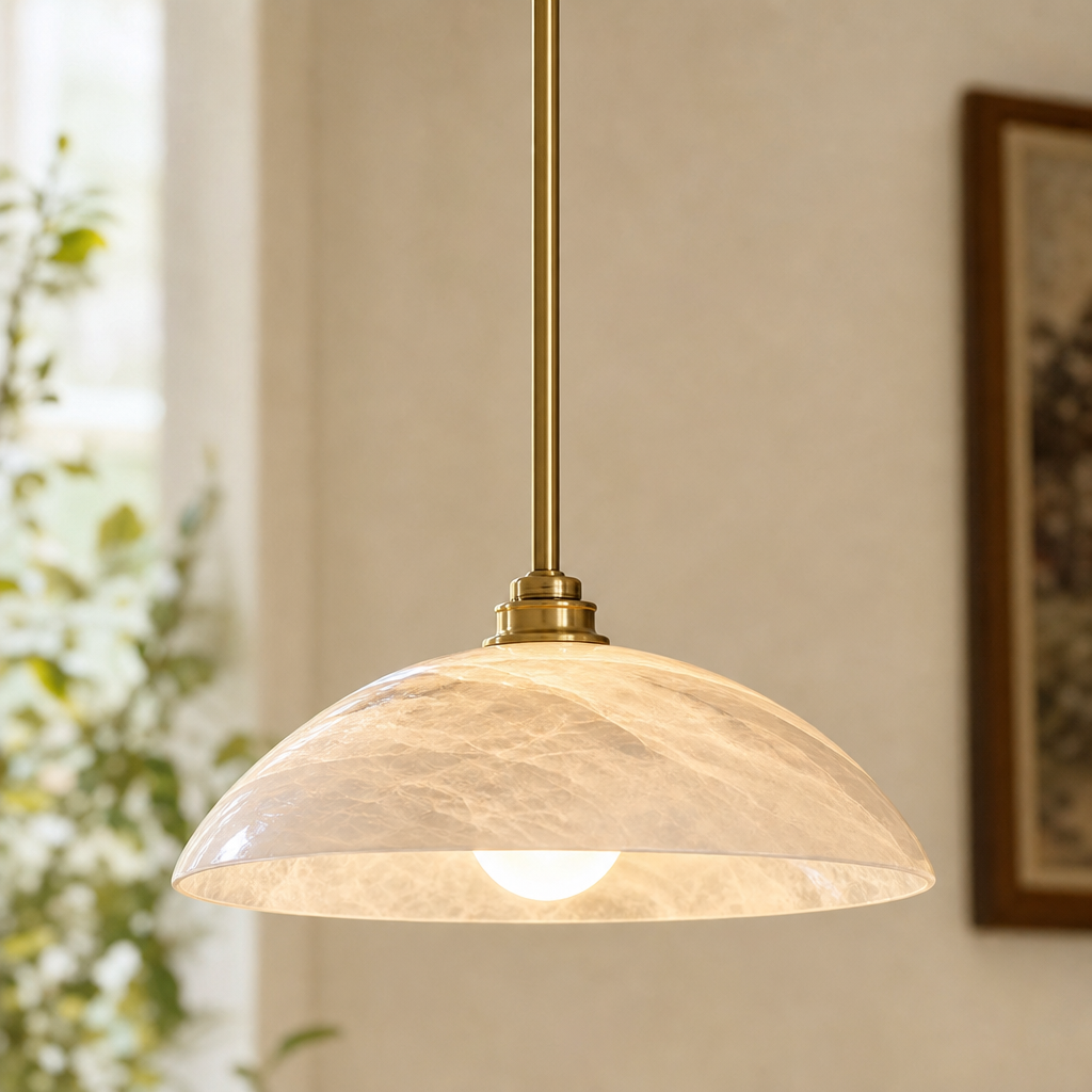 Sculptural Dome Alabaster Pendant Light for Kitchen Islands