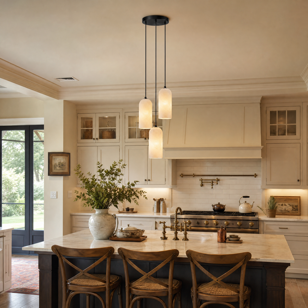 Modern Cylindrical Alabaster Pendant Light for Dining Rooms