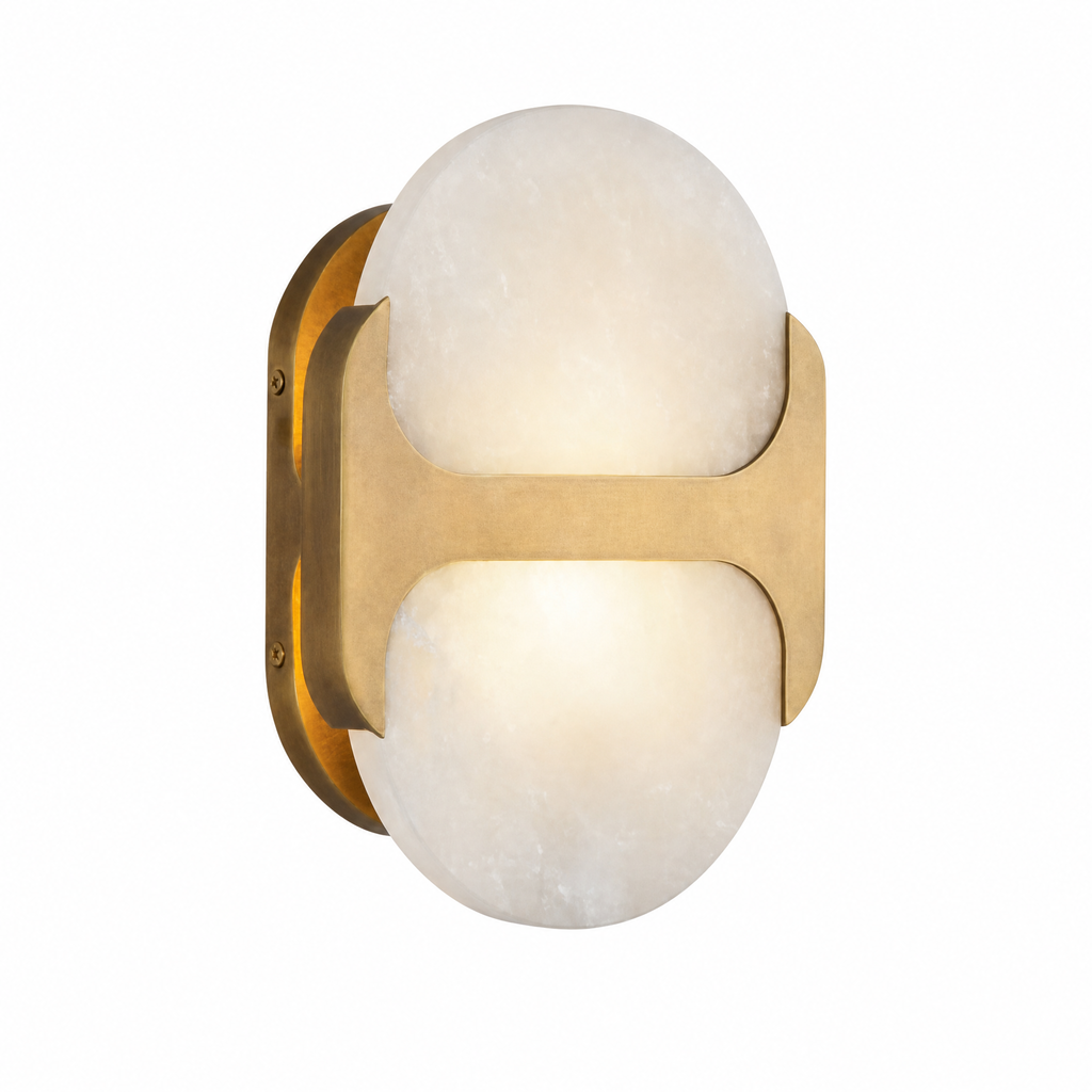 Sculptural Oval Alabaster Wall Sconce with H-Shaped Bracket