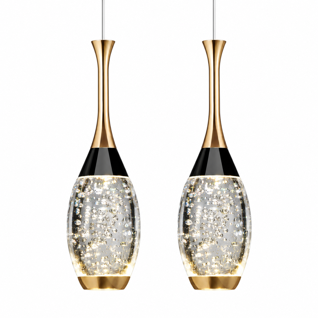 Mini Teardrop LED Black Gold Crystal Pendant Light