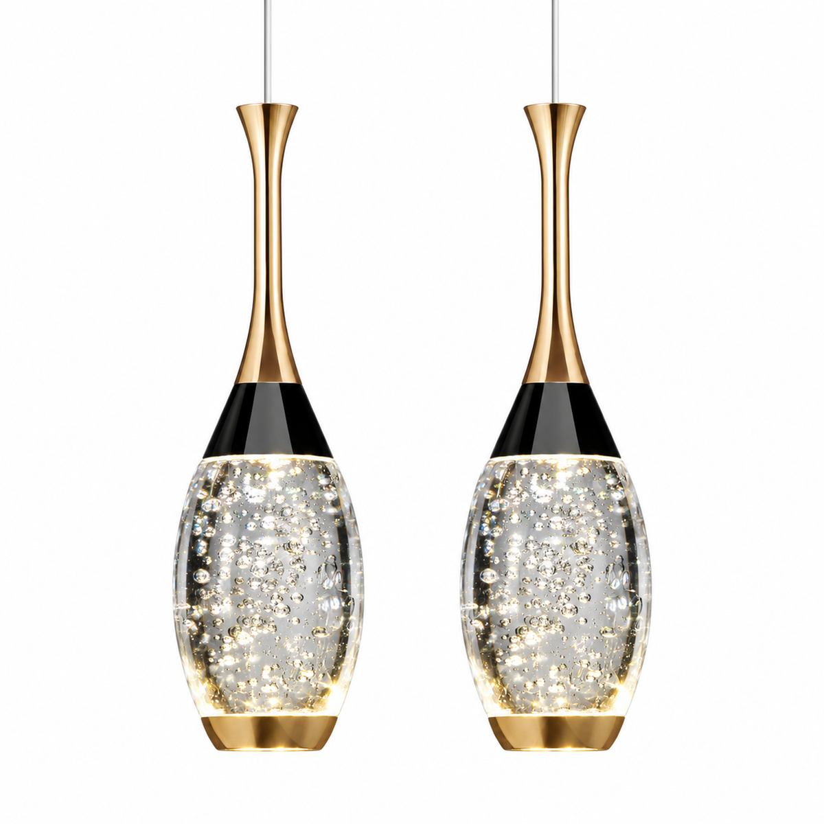 Mini Teardrop LED Black Gold Crystal Pendant Light