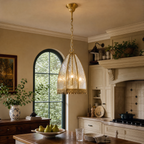 Farmhouse Brass Pendant Light with Hammered Glass