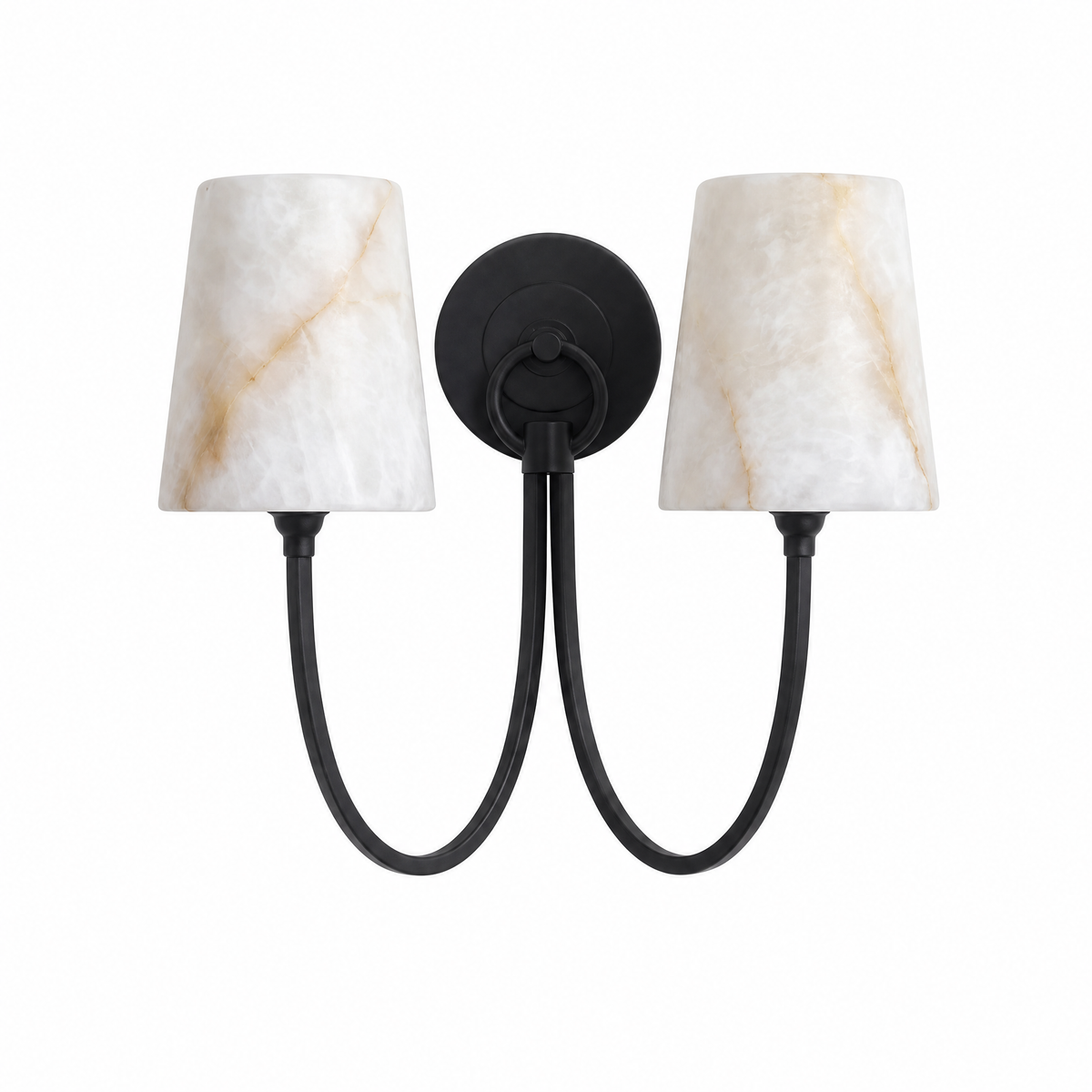 Curved Swan Arm Tapered Alabaster Sconce for Bedrooms