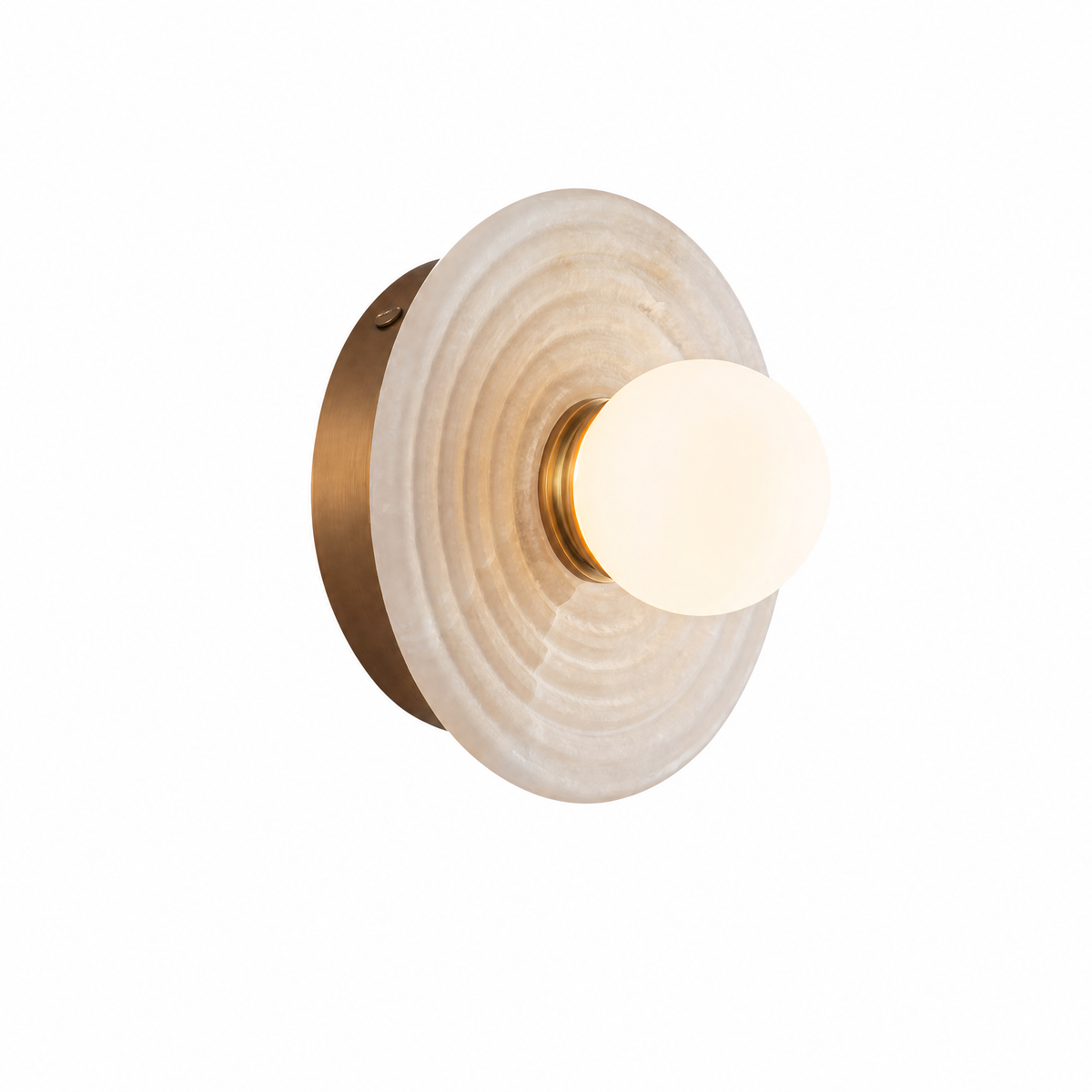 Ribbed Round Disc Sculptural Alabaster LED Wall Sconce for Hallway