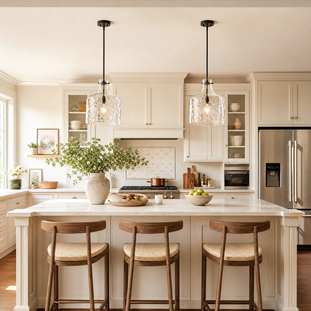 Farmhouse Clear Hammered Glass Pendant Light