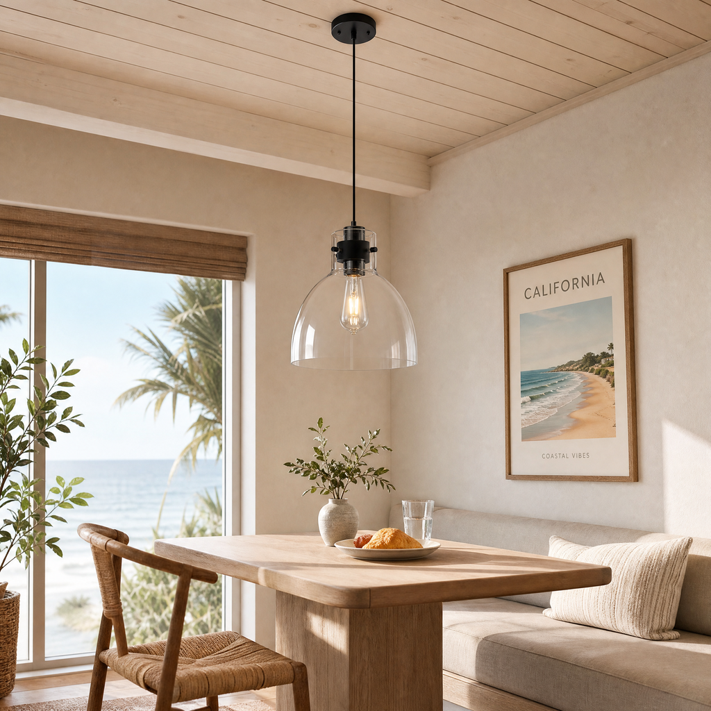 Industrial Farmhouse Dome Clear Glass Single Pendant Light