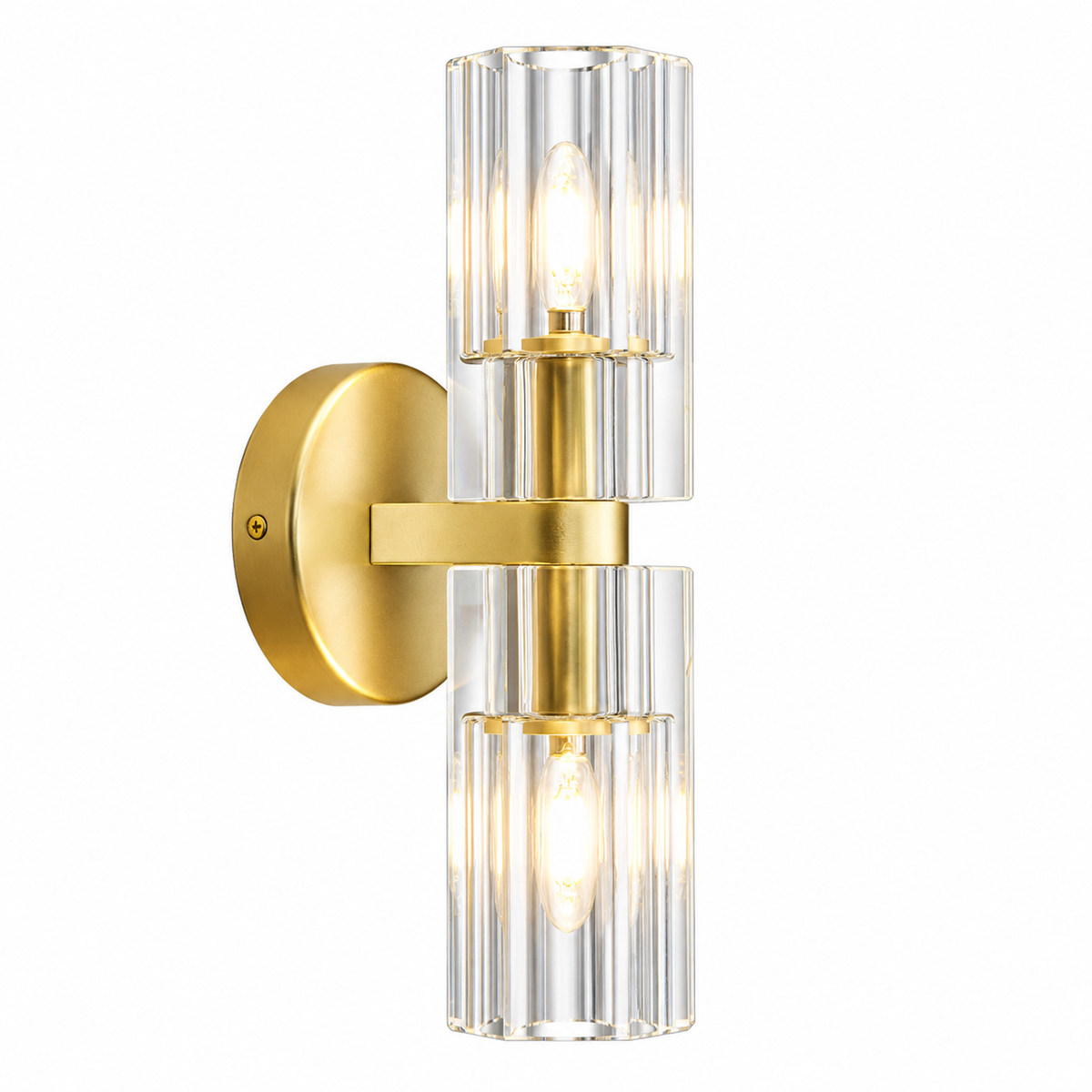 Modern Luxury Vertical Double Cylinder Fluted Crystal Wall Sconce