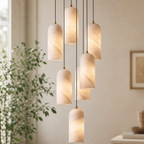 Modern Cylindrical Alabaster Pendant Light for Dining Rooms