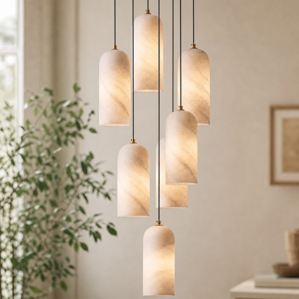 Modern Cylindrical Alabaster Pendant Light for Dining Rooms