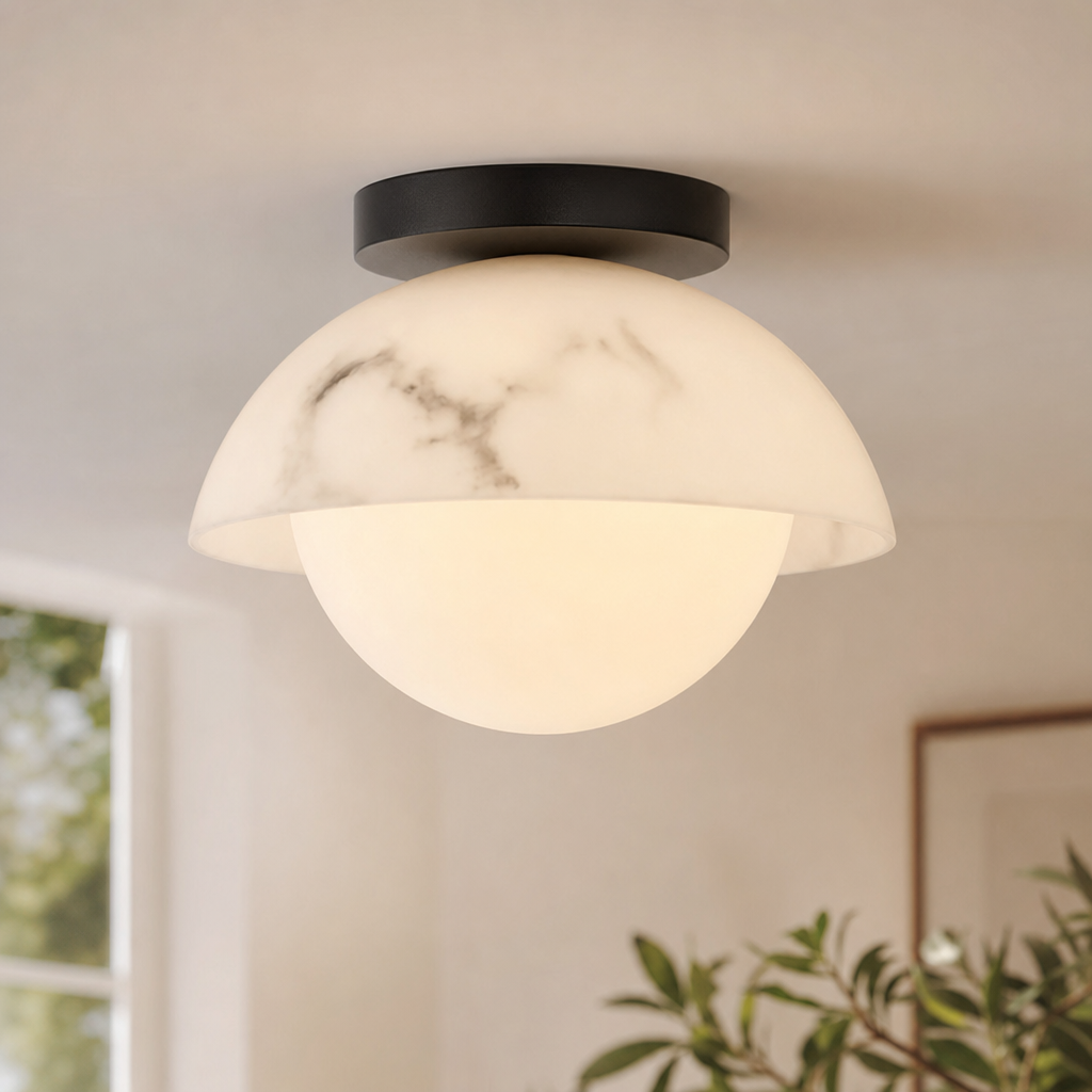 Semi-Dome Alabaster LED Ceiling Light for Bedroom and Entryway